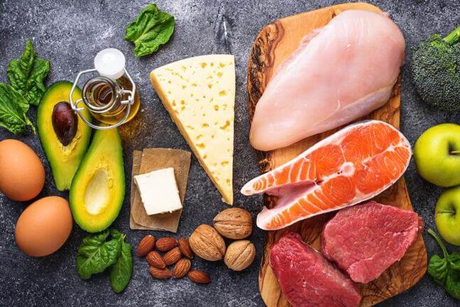 D'Diät vun enger Low-Carbohydrat Diät besteet aus Produkter déi Déiere- a Geméisproteine ​​mat Fette enthalen. 